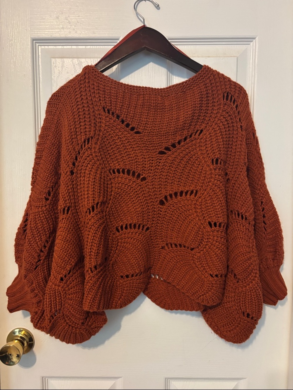Rust Open-Knit Women's Sweater - Cozy Cropped Pullover - Picture 6 of 6
